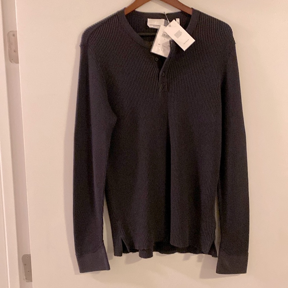 NWT Seven 7 For All Mankind Men’s Waffle Henley-Pima Cotton-Navy-Size L